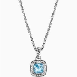 David Yurman Petite Albion blue topaz and diamond pendant and chain.